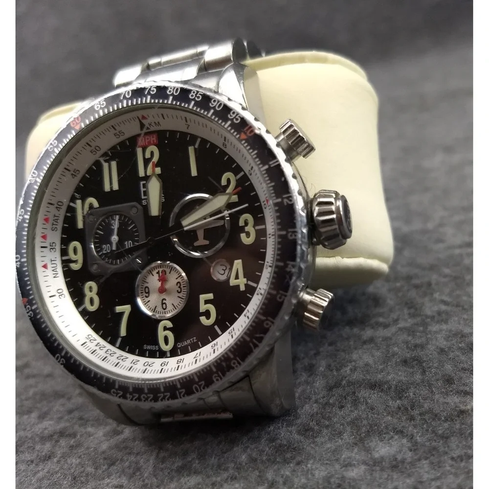 ESQ Watch Movado Pilot ES 021145482 Stainless Swiss Quartz Luminous New Battery
